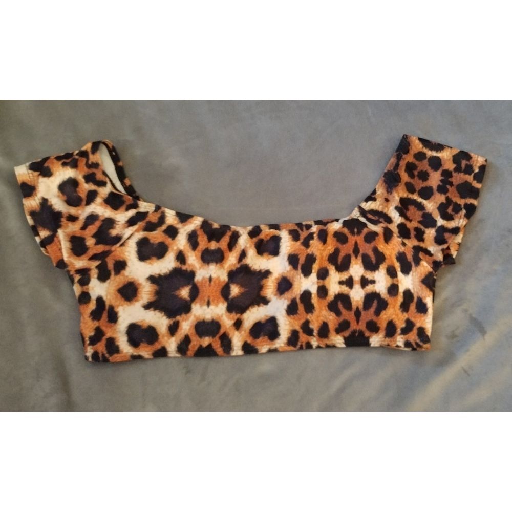 Bikinishe Bikini Top Off Shoulder Bandeau Leopard Print Women's Large NWT